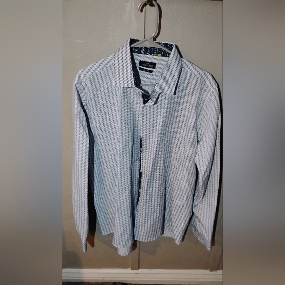 Azaro UOMO Blue Casual Button Down Shirt with Vertical Stripes